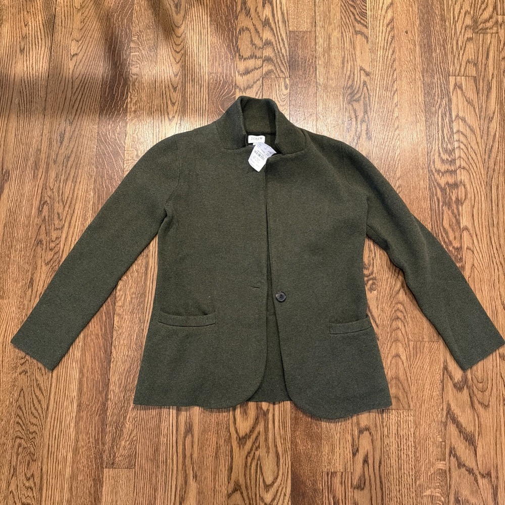New $138 Women's J Crew Factory Schoolboy Sweater Blazer Loden Olive Green